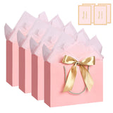 4PCS Gift Bags with Cards and Wrapping Paper for Weddings Parties Pink