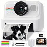 Printing Camera Instant Print 1080P Selfie Digital Camera with 64GB Card - White