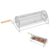 BBQ Grill Basket Stainless Steel Rotating with Stand Handle for Garden Camping