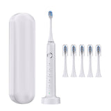 5-Mode Electric Toothbrush with Timer Travel Sonic Toothbrush with 6 Replacement Heads White