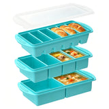 3PCS Silicone Freezer Trays with Lid For Meal Prep&Freezing Soup Stews Lake Blue