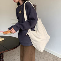 Women Corduroy Tote Bag Shoulder Hobo Bag Big Capacity Shopping Work Bag Beige
