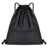 Water-resistant Drawstring Backpack Bag Portable Gym for Outdoor Travel Black