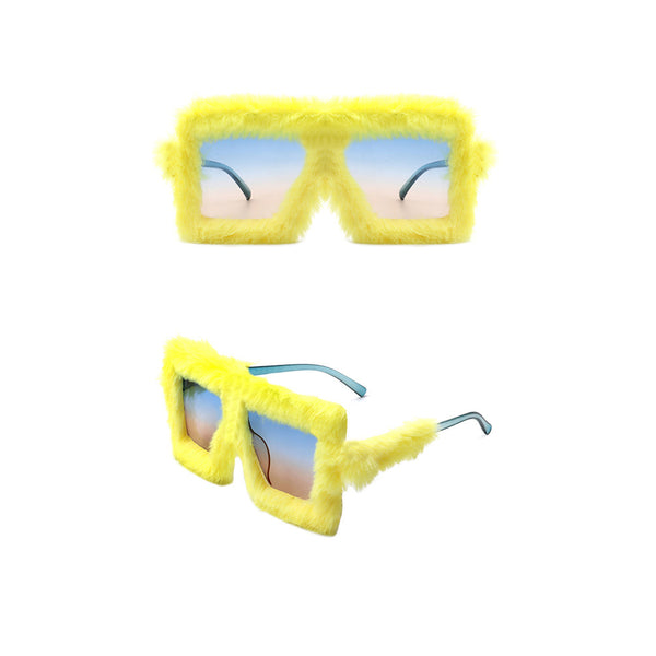 Y2K Fuzzy Decorative Glasses Retro Funny Oversized Square Glasses Trending Decor Yellow