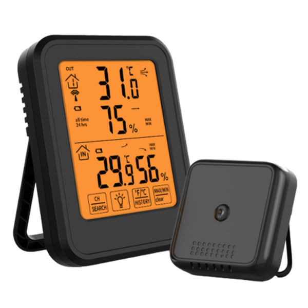 Indoor Digital Thermometer Wireless Humidity Meter with Remote Temperature Sensor Black