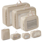 7Pcs Compression Packing Cubes Set – Travel Luggage Organizer Bags for Suitcases Khaki