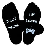 Funny Men Socks with Do Not Disturb I Am Gaming Text White