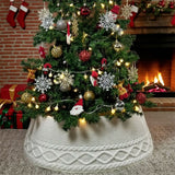 Chunky Cable Knit Christmas Tree Skirt for Artificial Trees Decoration White