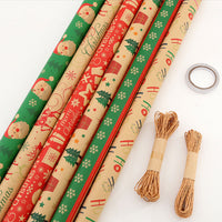 12 Sheets Christmas Wrapping Paper with Jute String Cute Xmas Wrap Kit