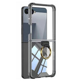 Case and Back Glass Protector Compatible With Samsung Galaxy Z Flip 8 7 with Ring Stand Black