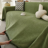 Sofa Throw Blanket with Tassel Edges Vintage Couch Cover for Sofas Chairs Green
