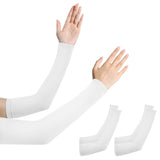 3 Pair 40cm Straight Nylon Spandex Cooling Arm Sleeves without Thumb Holes White