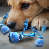 Interactive Rolling Dog Ball Toys Touch Activated Squeaky Dog Toy with Rope for Small Dogs Puppy Blue