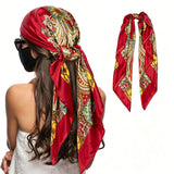 90cm Head Scarf for Women Scarf Printed Satin Square Scarf Bandanas for Women Style 1