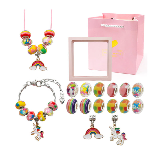 16 Pcs DIY Bracelet Kids Charm Bracelet Making Kit Beads Bracelet DIY Craft Multicolor