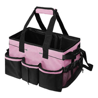Multiuse Cleaning Caddy Wearable 9-Pocket Housekeeping Tote Bag with Adjustable Shoulder Strap Pink