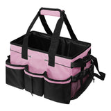 Multiuse Cleaning Caddy Wearable 9-Pocket Housekeeping Tote Bag with Adjustable Shoulder Strap Pink