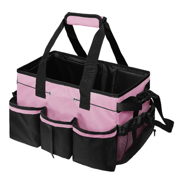 Multiuse Cleaning Caddy Wearable 9-Pocket Housekeeping Tote Bag with Adjustable Shoulder Strap Pink