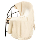 Vintage Knitted Throw Blanket with Tassels for Sofas Bed Beige