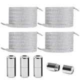 4Pcs No Tie Elastic Shoelaces with Metal Lock Quick Slip-On 100cm Flat Stretch Shoelaces Replacement for Running Travel Sports Sneakers Silver
