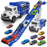 Large Transporter Truck Toy with Dual Track and 6 Alloy Racing Cars Blue