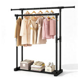 Double Rods Clothes Rack Rolling Clothing Rack for Hanging Clothes Portable Wardrobe Rack