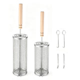 2 PCS Stainless Steel Rolling Grill Baskets with Engineered Wood Handles