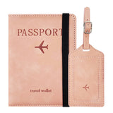 RFID Passport Cover and Luggage Tag Set PU Leather Travel Organizer Pink