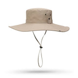 Foldable Wide Brim Outdoor Hat with Wind Strap for Fishing and Hiking Khaki