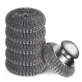 Kitchen Steel Wool Cleaning Brush Handle with 5 Replacement Heads