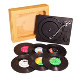 6 Pcs Retro Vinyl Record Coasters with Record Player Stand Gift Style 2