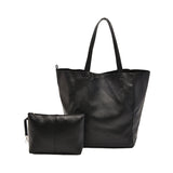 PU Leather Travel Tote Bag and Cosmetic Bag Set Large Handbag for Women Black