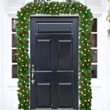 270cm Christmas Garland with Warm White LED Lights for Fireplace Porch & Outdoor Home Decor