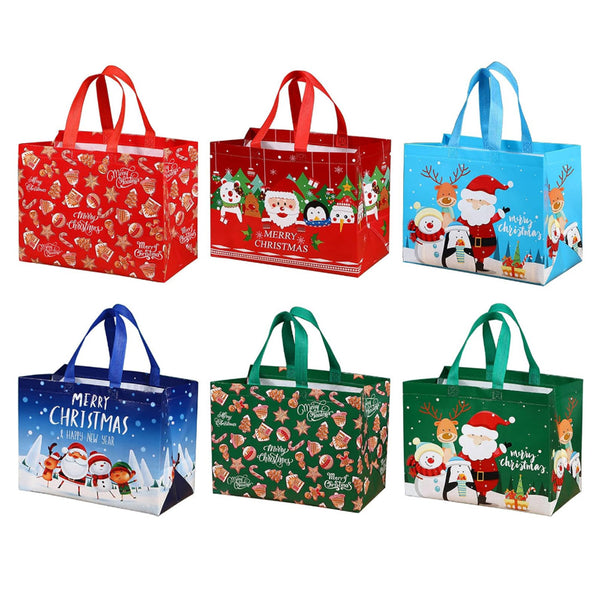 6Pcs Non-Woven Christmas Tote Bags Multifunctional Xmas Treat Bags for Present Wrapping Shopping