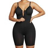 Seamless Bodysuit with Front Zipper Hook and Adjustable Straps Black