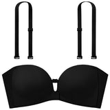 Women Push Up Bra Front Closure Wireless Seamless Convertible Black