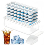 Large Capacity Ice Cube Tray Set with Storage Bin and Scoop Blue