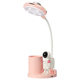 Adjustable Brightness Astronaut Desk Lamp with Penholder Multifunctional LED Table Light for Bedroom Office Pink