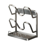 Kitchen Pot Lid Storage Rack Carbon Steel Double-Layer Holder & Spoon Rest for Kitchen Counter Space Saving Grey