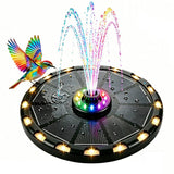 Solar Fountain Colorful Ring Lights with 8 Nozzles for Bird Bath Pond Pool Outdoor