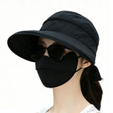 Detachable Wide Brim Sun Hat 2 in 1 with Zipper for Women Black