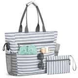 Large Foldable Sandproof Beach Tote Bag with Zipper Shoulder Bag Grey