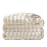 Soft Fleece Bubble Blanket for Sofa Bed Home Decor Milkshake White