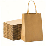 50 PCS Brown Kraft Paper Gift Shopping Bags with Handles for DIY