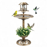 Bird Bath Feeder With Solar Power Light Garden Ornamental Birds Table Station