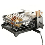 Black Kitchen Sink Dish Rack Cup Plates Drying Drainer Basket Rack Storage