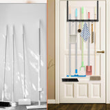 Hanging Over The Door Broom Holder Stainless Steel Mop and Broom Holder Tool Organizer for Garage Closet Laundry