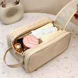 Travel Toiletry Bag Makeup Organizer with Handle Water Resistant Cosmetic Bag Beige