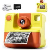 1080P Instant Print Camera Digital Video Cameras with Print Papers and 32GB TF Card Yellow
