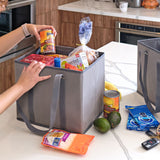 3Pcs Reusable Grocery Bag Non-Woven Shopping Tote Bag with Handles Gray